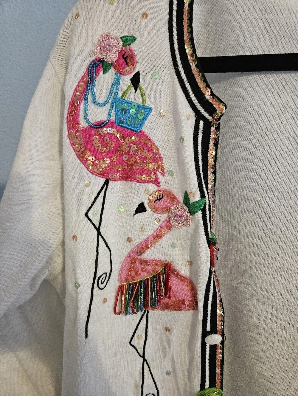 Jack B. Quick White Embellished Flamingo Cardigan
